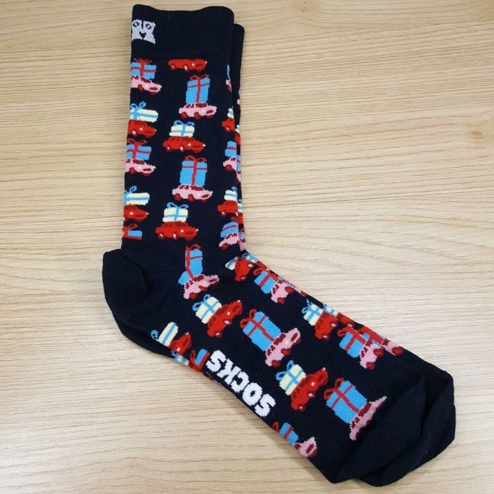 HAPPY SOCKS Crew Dress Socks Black Present Christmas Gifts Cars Car Holiday